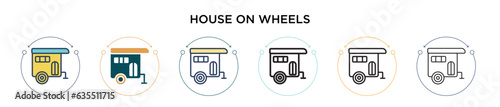 House on wheels icon in filled, thin line, outline and stroke style. Vector illustration of two colored and black house on wheels vector icons designs can be used for mobile, ui, web
