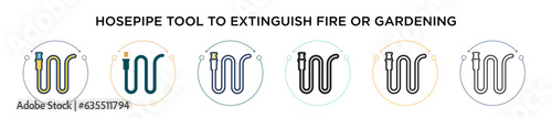 Hosepipe tool to extinguish fire or gardening icon in filled, thin line, outline and stroke style. Vector illustration of two colored and black hosepipe tool to extinguish fire or gardening vector