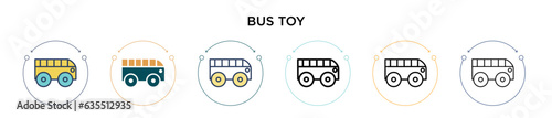 Bus toy icon in filled, thin line, outline and stroke style. Vector illustration of two colored and black bus toy vector icons designs can be used for mobile, ui, web