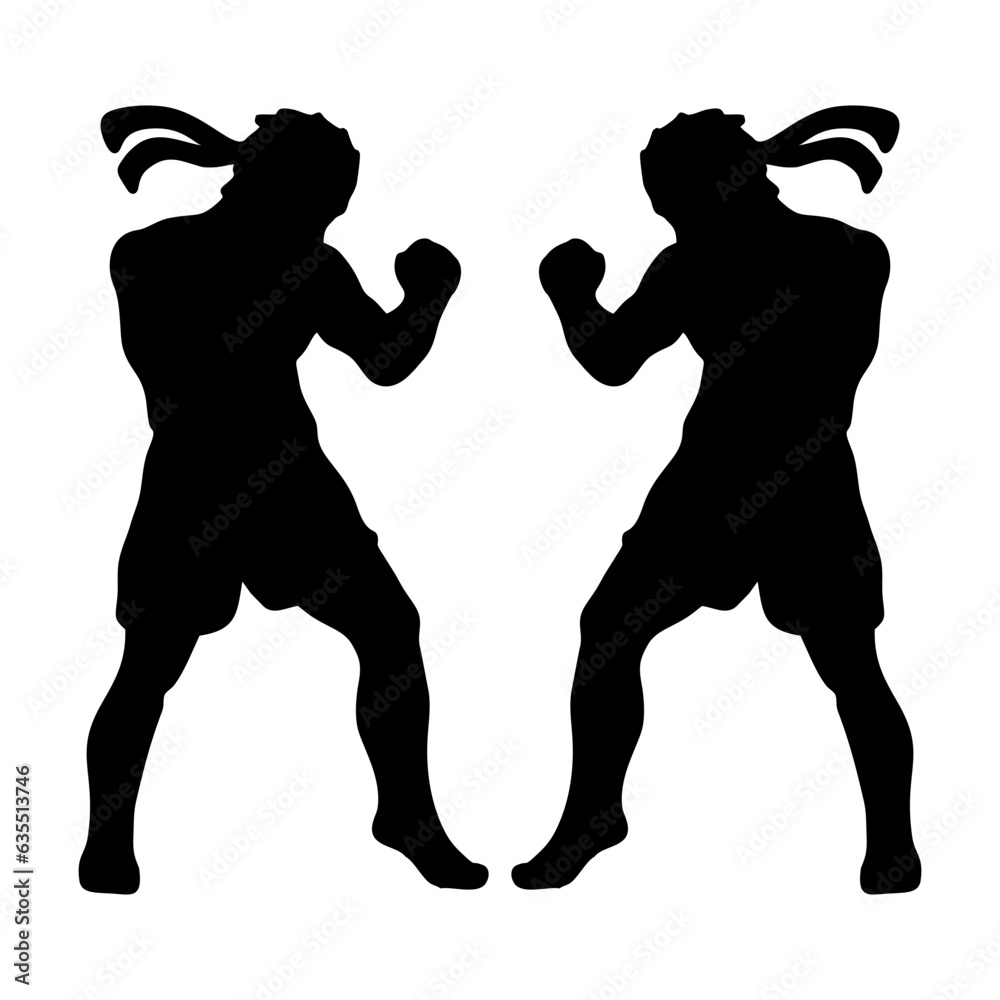 silhouettes of fights with martial arts, fists