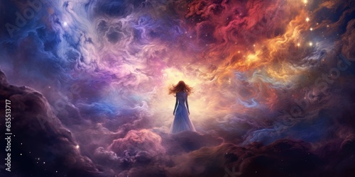 Breathtaking starry space panorama, Stars, Universe, Lady, Woman, Galaxy, Wallpaper. THE LADY OF THE UNIVERSES. Fantasy starry, nebulous space with woman in the image center. Goddess of all Empires