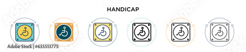 Handicap sign icon in filled, thin line, outline and stroke style. Vector illustration of two colored and black handicap sign vector icons designs can be used for mobile, ui, web
