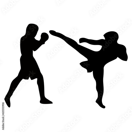 silhouettes of fights with martial arts, fists