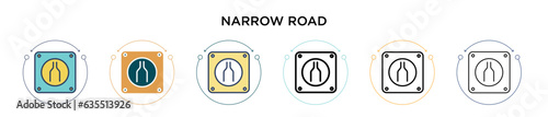Narrow road sign icon in filled, thin line, outline and stroke style. Vector illustration of two colored and black narrow road sign vector icons designs can be used for mobile, ui, web