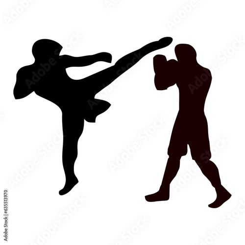 silhouettes of fights with martial arts, fists