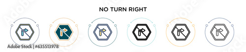 No turn right sign icon in filled, thin line, outline and stroke style. Vector illustration of two colored and black no turn right sign vector icons designs can be used for mobile, ui, web
