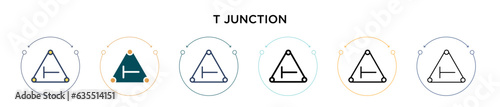 T junction sign icon in filled, thin line, outline and stroke style. Vector illustration of two colored and black t junction sign vector icons designs can be used for mobile, ui, web