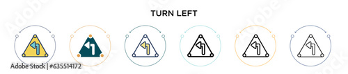 Turn left sign icon in filled, thin line, outline and stroke style. Vector illustration of two colored and black turn left sign vector icons designs can be used for mobile, ui, web