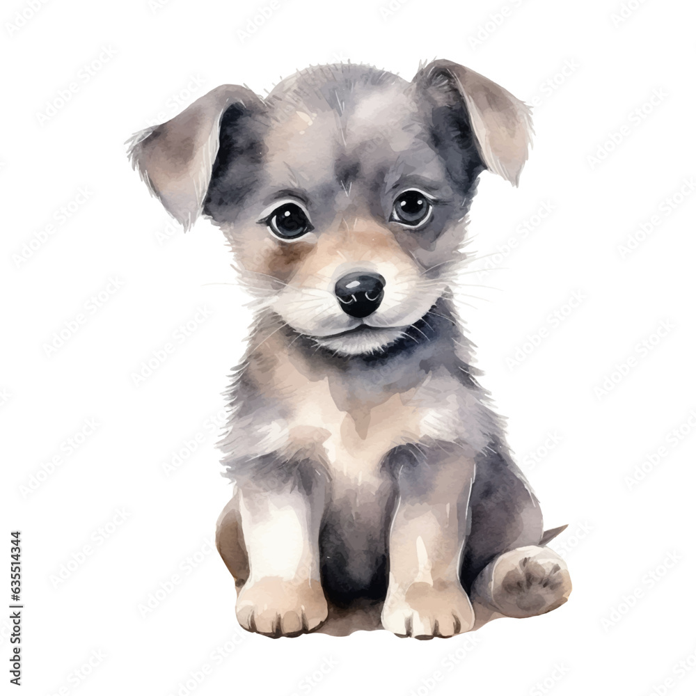 Watercolor cute dog. Vector illustration with hand drawn puppy. Clip art image.