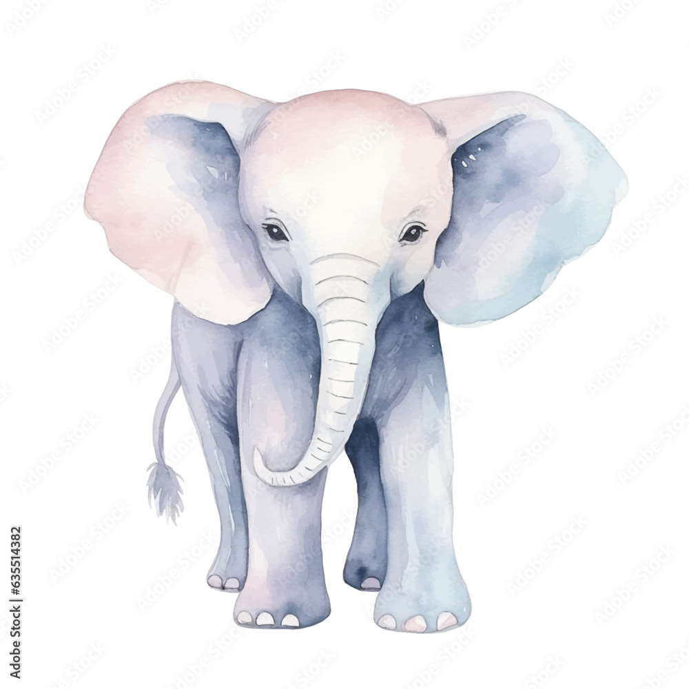 Watercolor elephant. Vector illustration with hand drawn elephant. Clip art image.