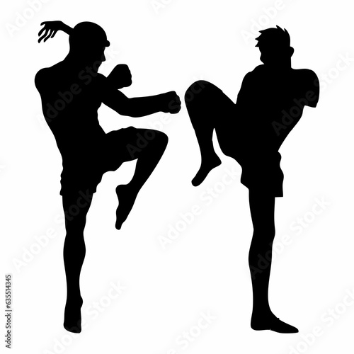 silhouettes of fights with martial arts, fists