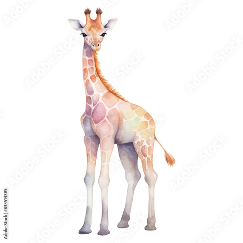 Watercolor giraffe. Vector illustration with hand drawn cute giraffe. Clip art image.