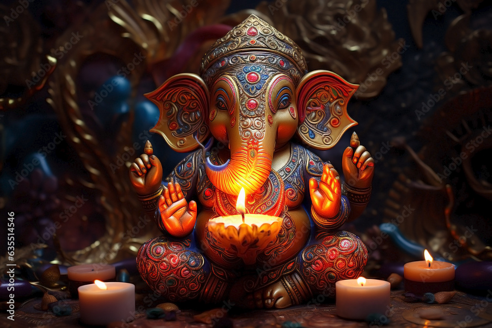 Cultural reflections: Ganesha and Dewali with a candle lit.