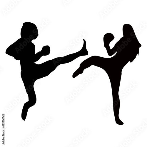 silhouettes of fights with martial arts, fists