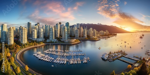 Photo Beautiful aerial view of downtown Vancouver skyline, British Columbia, Canada at
