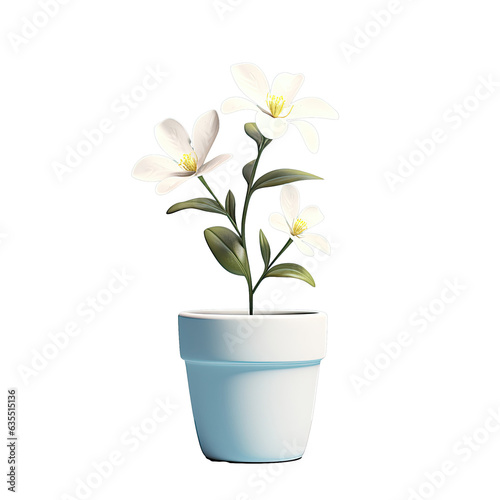 Flower in blue pot isolated on transparent background