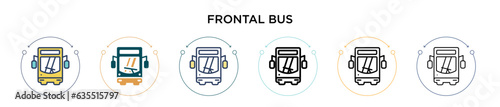 Frontal bus icon in filled, thin line, outline and stroke style. Vector illustration of two colored and black frontal bus vector icons designs can be used for mobile, ui, web