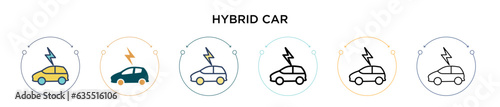 Hybrid car icon in filled, thin line, outline and stroke style. Vector illustration of two colored and black hybrid car vector icons designs can be used for mobile, ui, web