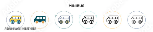 Minibus icon in filled, thin line, outline and stroke style. Vector illustration of two colored and black minibus vector icons designs can be used for mobile, ui, web