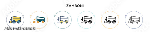 Zamboni icon in filled, thin line, outline and stroke style. Vector illustration of two colored and black zamboni vector icons designs can be used for mobile, ui, web photo