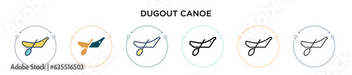 Dugout canoe icon in filled, thin line, outline and stroke style. Vector illustration of two colored and black dugout canoe vector icons designs can be used for mobile, ui, web