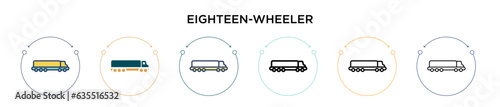 Eighteen-wheeler icon in filled, thin line, outline and stroke style. Vector illustration of two colored and black eighteen-wheeler vector icons designs can be used for mobile, ui, web