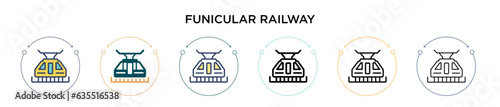 Funicular railway icon in filled, thin line, outline and stroke style. Vector illustration of two colored and black funicular railway vector icons designs can be used for mobile, ui, web
