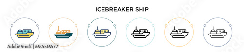 Icebreaker ship icon in filled, thin line, outline and stroke style. Vector illustration of two colored and black icebreaker ship vector icons designs can be used for mobile, ui, web