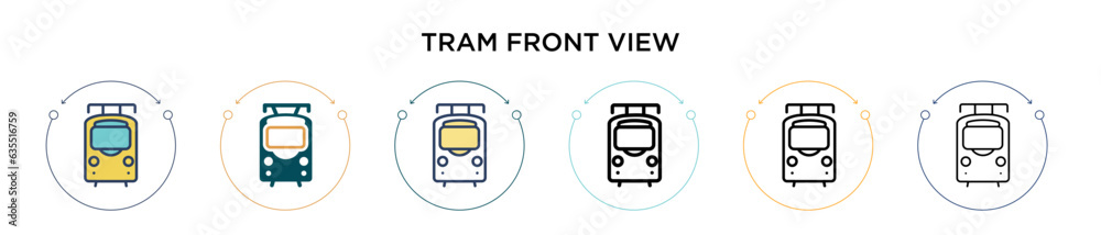 Tram Front View Icon In Filled Thin Line Outline And Stroke Style