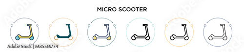 Micro scooter icon in filled, thin line, outline and stroke style. Vector illustration of two colored and black micro scooter vector icons designs can be used for mobile, ui, web