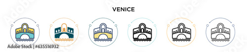 Venice icon in filled, thin line, outline and stroke style. Vector illustration of two colored and black venice vector icons designs can be used for mobile, ui, web