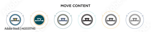 Move content icon in filled, thin line, outline and stroke style. Vector illustration of two colored and black move content vector icons designs can be used for mobile, ui, web