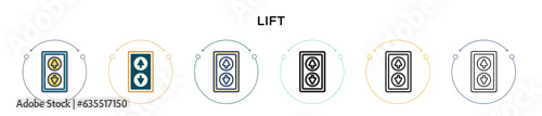Lift sign icon in filled, thin line, outline and stroke style. Vector illustration of two colored and black lift sign vector icons designs can be used for mobile, ui, web