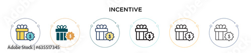 Incentive icon in filled, thin line, outline and stroke style. Vector illustration of two colored and black incentive vector icons designs can be used for mobile, ui, web