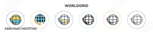 Worldgrid icon in filled, thin line, outline and stroke style. Vector illustration of two colored and black worldgrid vector icons designs can be used for mobile, ui, web