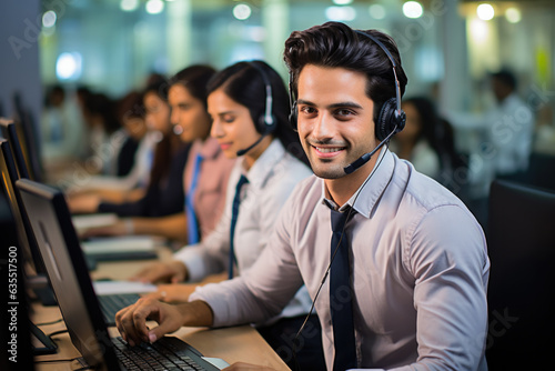 Indian call centre - Happy Male Customer Representative communicating with custo Fototapet
