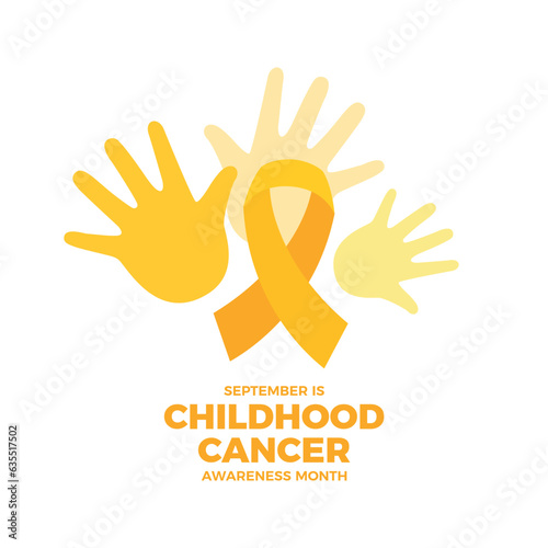 September is Childhood Cancer Awareness Month vector illustration. Yellow awareness ribbon and child hands silhouette icon vector isolated on a white background. Important day