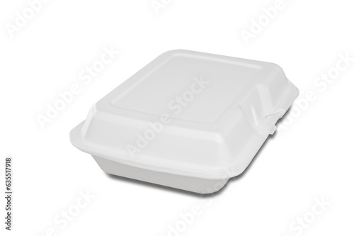 One white box made of foam plastic for food on transparenr background. 