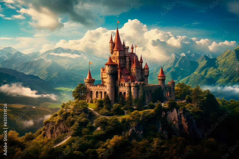 medieval fantasy castle on a big mountain medieval fantasy castle on a big mountain
