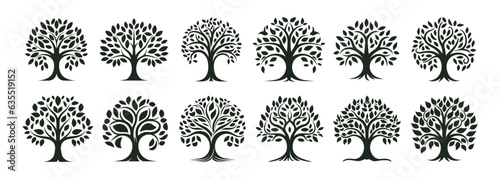 Tree of life black set on white background. Vector illustration