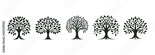Tree of life black set on white background. Vector illustration
