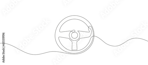 Steering wheel symbol in continuous line drawing style. Abstract background. . Vector illustration