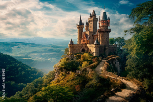 medieval fantasy castle on a big mountain © chandlervid85