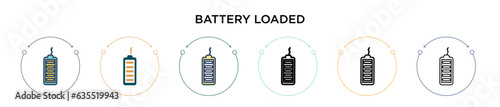 Battery loaded icon in filled, thin line, outline and stroke style. Vector illustration of two colored and black battery loaded vector icons designs can be used for mobile, ui, web