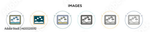 Images icon in filled, thin line, outline and stroke style. Vector illustration of two colored and black images vector icons designs can be used for mobile, ui, web