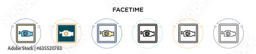 Facetime icon in filled, thin line, outline and stroke style. Vector illustration of two colored and black facetime vector icons designs can be used for mobile, ui, web