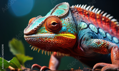 Fotografiet Closeup of Colorful Chameleon Lizard: Exotic Reptile