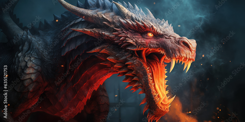 Mythological Dragon Portrait: A portrait of a mythological dragon, its ...