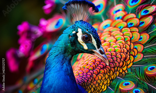 Peacock in Full Plumage: A peacock in full plumage, its feathers a riot of color.