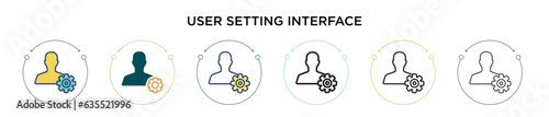 User setting interface icon in filled, thin line, outline and stroke style. Vector illustration of two colored and black user setting interface vector icons designs can be used for mobile, ui, web